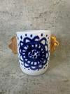 Blue & White Flower Vase with Gold Handles - Gemma Pettiford