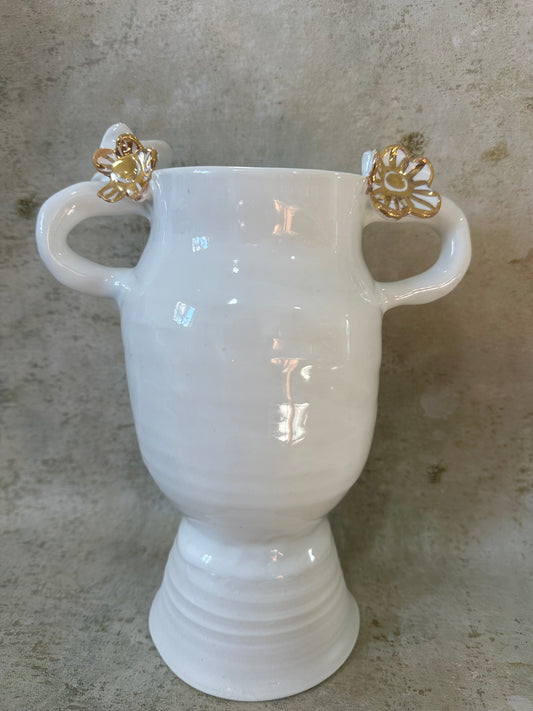Large Urn Vase with Handles & Gold Flower Detail - Gemma Pettiford