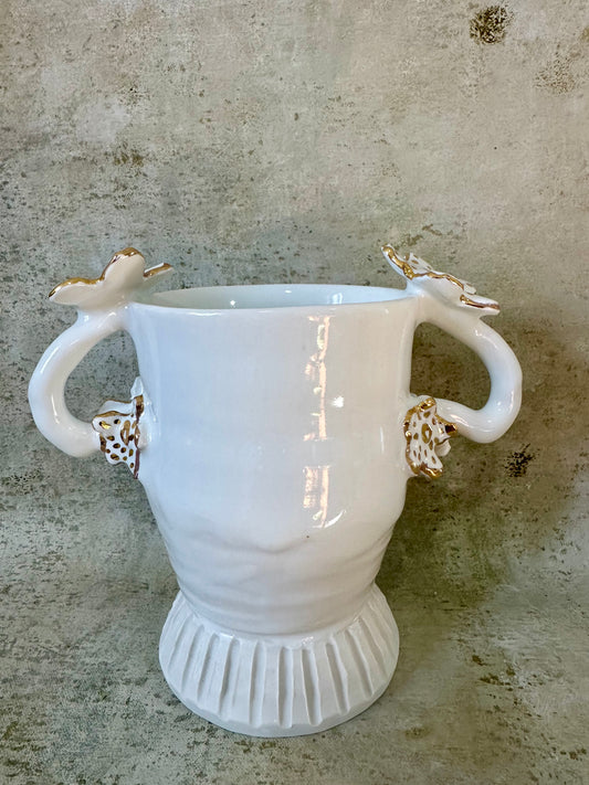 Small Urn Vase with Handles & Gold Flower Detail - Gemma Pettiford