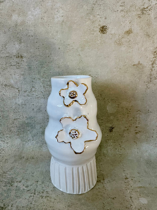 Vase with 2 Gold Flowers - Gemma Pettiford