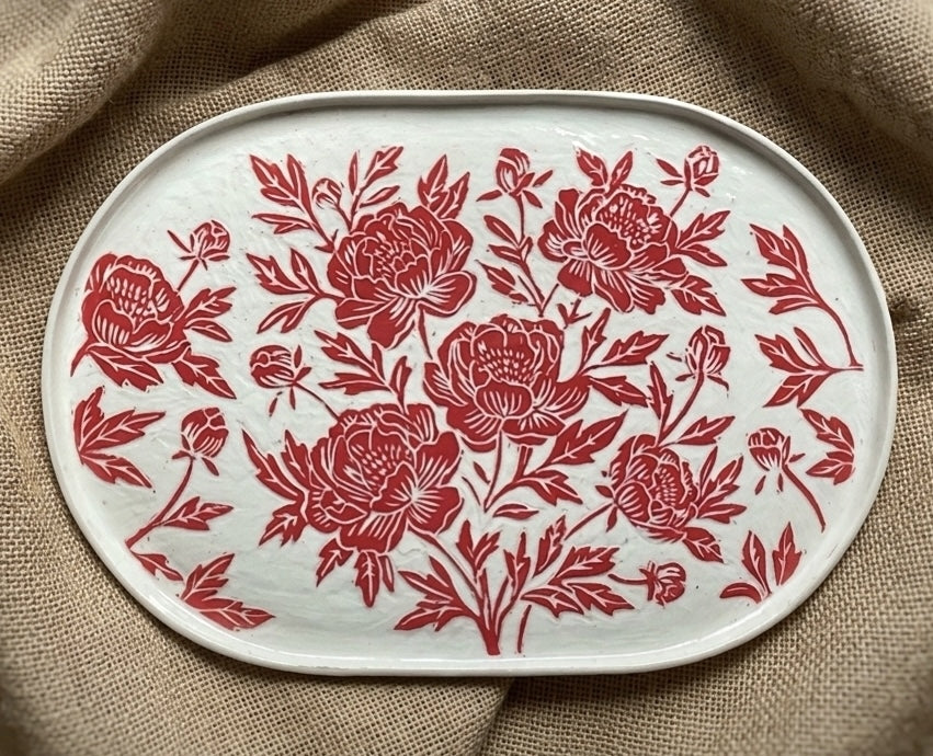 Blaze of Peonies - Oval Platter - Kerry Hardy