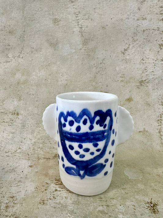 Blue & White Flower Detail Vase with Handles #2 - Gemma Pettiford