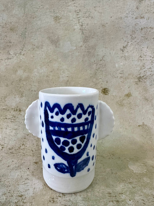 Blue & White Flower Detail Vase with Handles #1 - Gemma Pettiford