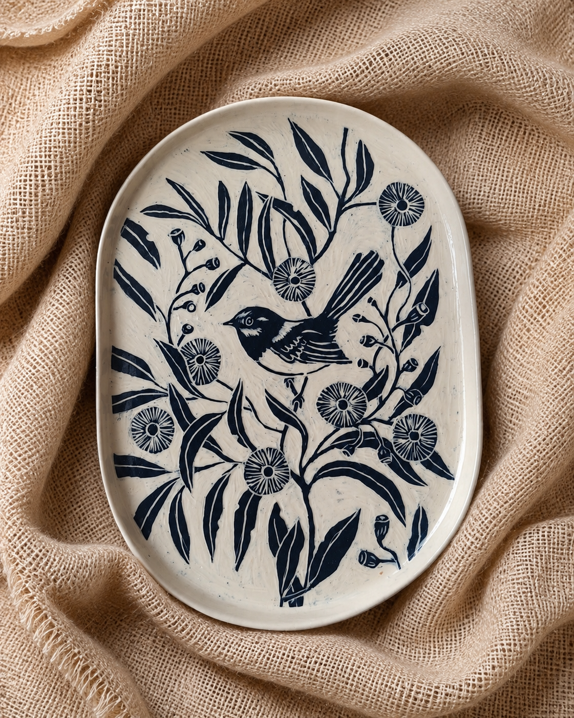 The Blue Agitator Rimmed Oval Platter - Kerry Hardy
