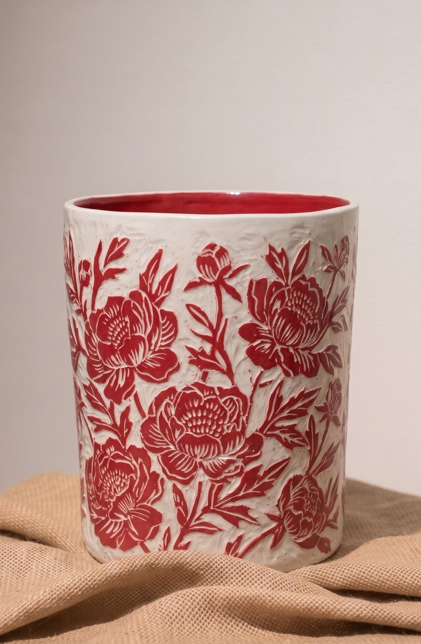Blaze of Peonies - Round Vase - Kerry Hardy