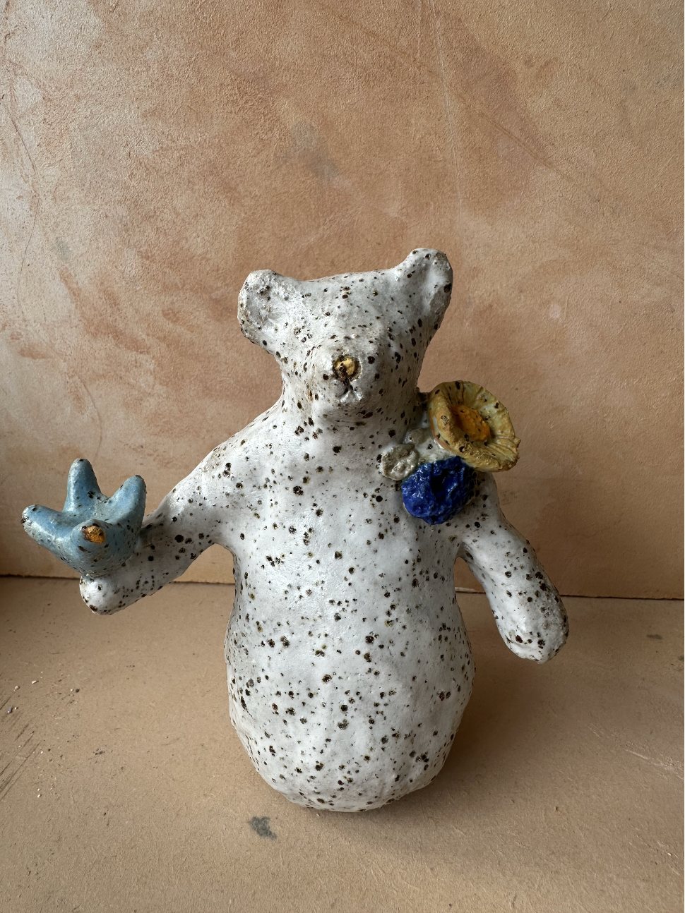 Bear Wellwisher with Bluebird