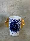 Blue & White Flower Vase with Gold Handles - small - Gemma Pettiford